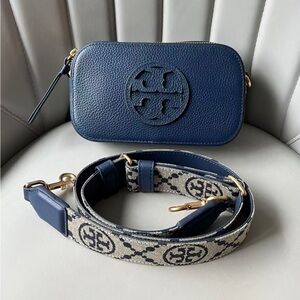 Tory Burch Navy Crossbody Bag with Logo Strap